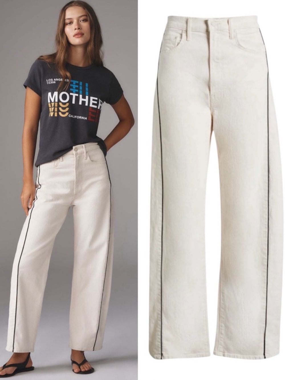 MOTHER SUPERIOR Jeans Half Pipe Ankle Act Natural White Black Piping Size 24